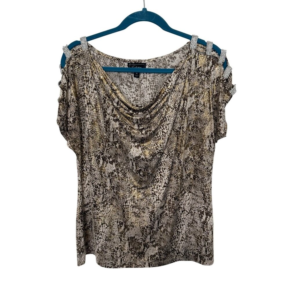 Collection Dressbarn Blouse Animal Print with Beaded shoulders Womans XL